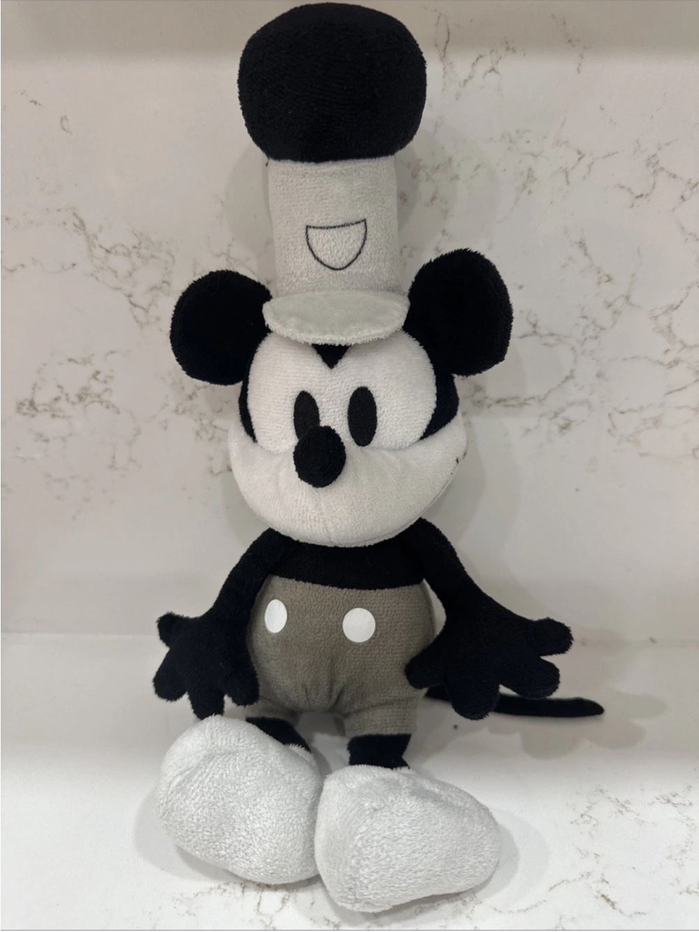 Disney Mickey Mouse Plush Steamboat Willie 13” Black & White Gray Stuffed Animal